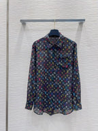 LV 25 Slightly Transparent Shirt  Black White Polyester