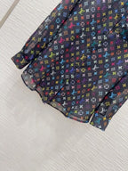 LV 25 Slightly Transparent Shirt  Black White Polyester