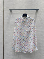 LV 25 Slightly Transparent Shirt  Black White Polyester