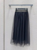 CD 2025 Set T-shirt with Mesh skirt Black White Polyester Cotton