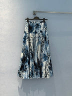 CD 25 Pleated Long Skirt Blue mix Black Cotton