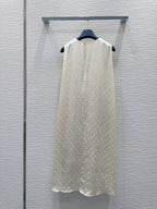 LV 25 Custom Zipper Collar Dress Black White Viscose Rayon