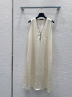LV 25 Custom Zipper Collar Dress Black White Viscose Rayon
