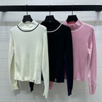 Chanel 2026 High-Neck Base Layer Top Black Cream Pink Wool