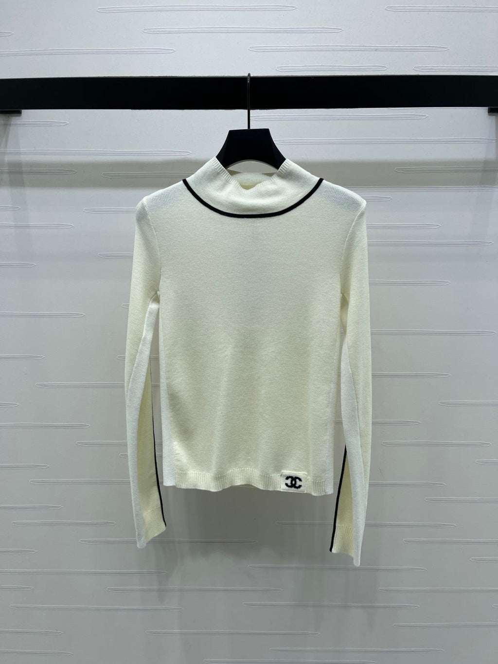 Chanel 2026 High-Neck Base Layer Top Black Cream Pink Wool