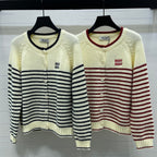 Chanel 2026 Striped Knit Crew Neck Long-sleeved Cardigan Wool