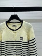 Chanel 2026 Striped Knit Crew Neck Long-sleeved Cardigan Wool