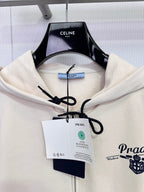 Prada 2025 Hooded Zip-up Sweatshirt Beige Cashmere