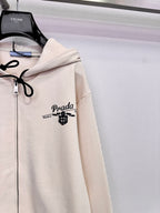 Prada 2025 Hooded Zip-up Sweatshirt Beige Cashmere