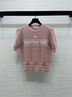 Dior 2026 Pearl Letter Knit Puff Sleeve T-shirt Wool