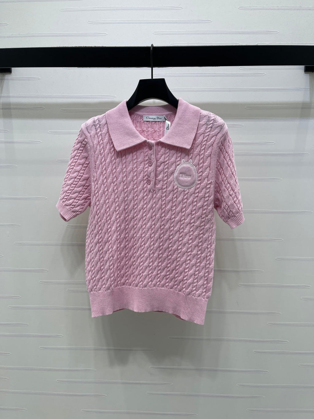 Dior 2026 Collared Cable Knit Short-Sleeve T-Shirt Wool