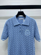 Dior 2026 Collared Cable Knit Short-Sleeve T-Shirt Wool