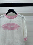 Miumiu 2026 Crew Neck Openwork Knit Short-sleeved Shirt Wool
