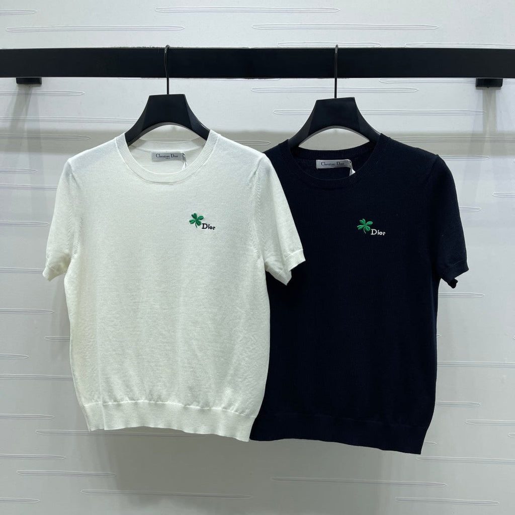 Dior 2026 Crew Neck Knit Short-Sleeve Shirt with Logo Wool