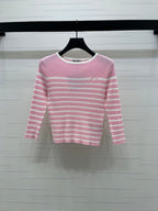 Miumiu 2026 Striped Crew Neck Knit Long Sleeve Wool