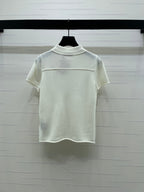 Miumiu 2026 Collared Knit Short-sleeved Sweater Cream and Gray Cashmere