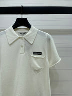Miumiu 2026 Collared Knit Short-sleeved Sweater Cream and Gray Cashmere