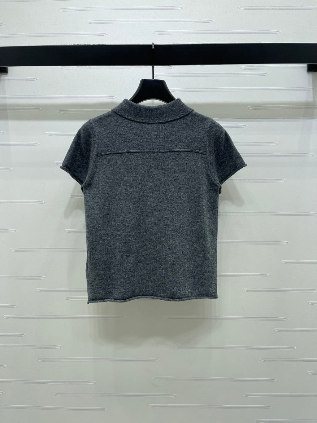 Miumiu 2026 Collared Knit Short-sleeved Sweater Cream and Gray Cashmere