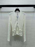 Chanel 2026 V-neck Knit Cardigan White and Black Wool Viscose