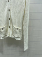 Chanel 2026 V-neck Knit Cardigan White and Black Wool Viscose