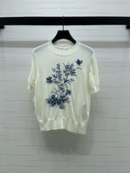 Dior 2026 Floral Embroidered Butterfl Short-Sleeve T-Shirt Wool