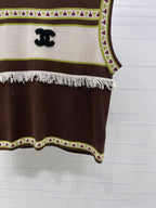 Chanel 2026 Crew Neck Knit Vest Grey and Brown Wool
