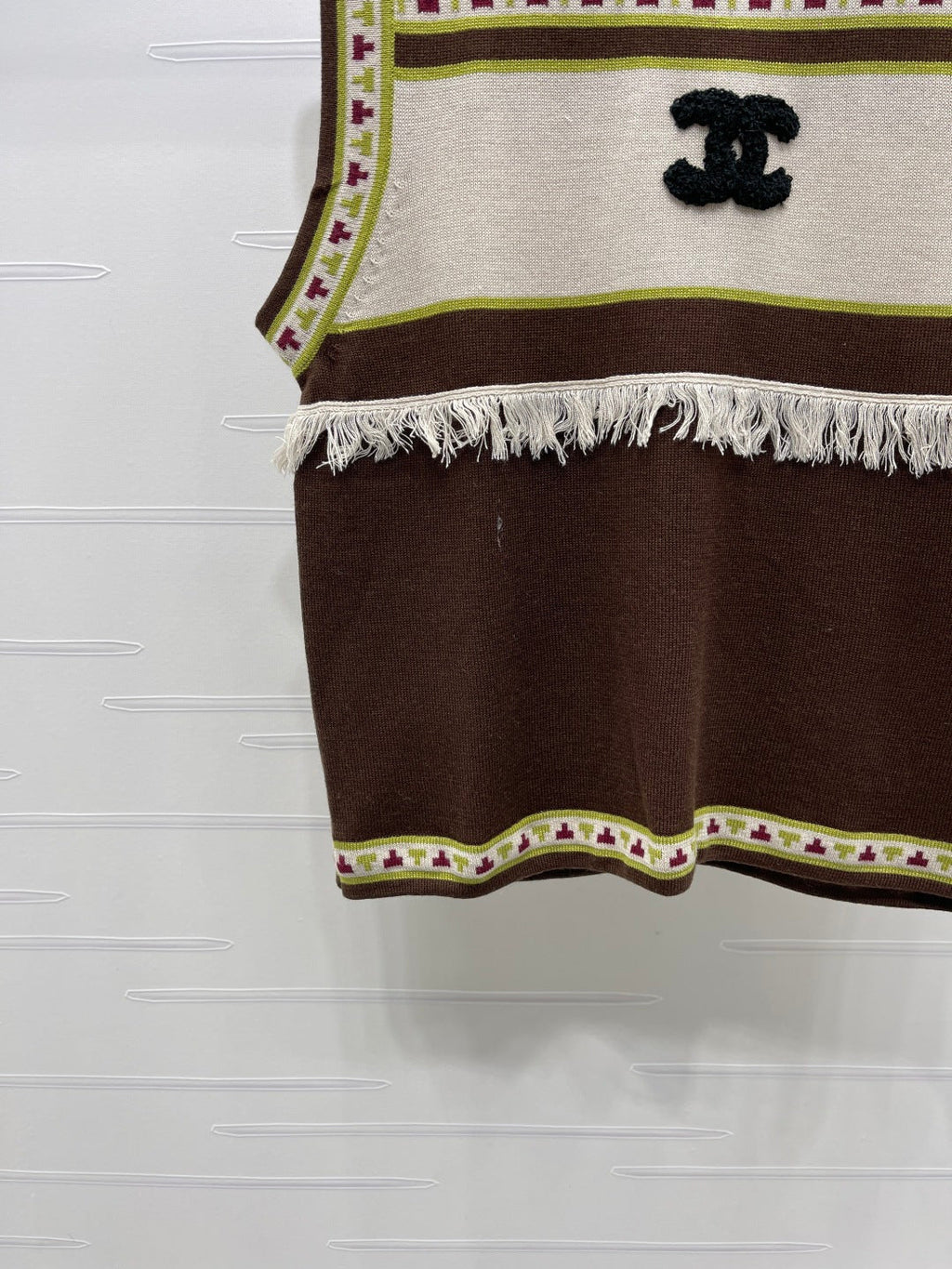 Chanel 2026 Crew Neck Knit Vest Grey and Brown Wool