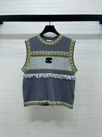 Chanel 2026 Crew Neck Knit Vest Grey and Brown Wool