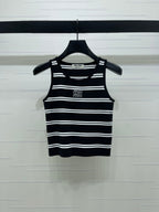 Miumiu 2026 Crew Neck Striped Knit Vest Black and White Wool 352631