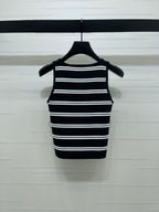 Miumiu 2026 Crew Neck Striped Knit Vest Black and White Wool 352631