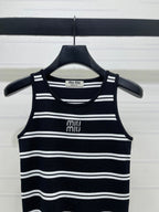Miumiu 2026 Crew Neck Striped Knit Vest Black and White Wool 352631