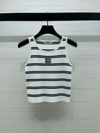 Miumiu 2026 Crew Neck Striped Knit Vest Black and White Wool 352631