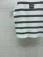 Miumiu 2026 Crew Neck Striped Knit Vest Black and White Wool 352631