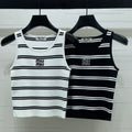 Miumiu 2026 Crew Neck Striped Knit Vest Black and White Wool 352631