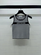 Dior 2026 Striped Letter Crew Neck Knit Vest Black and White Wool