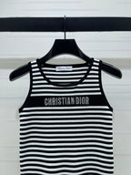 Dior 2026 Striped Letter Crew Neck Knit Vest Black and White Wool