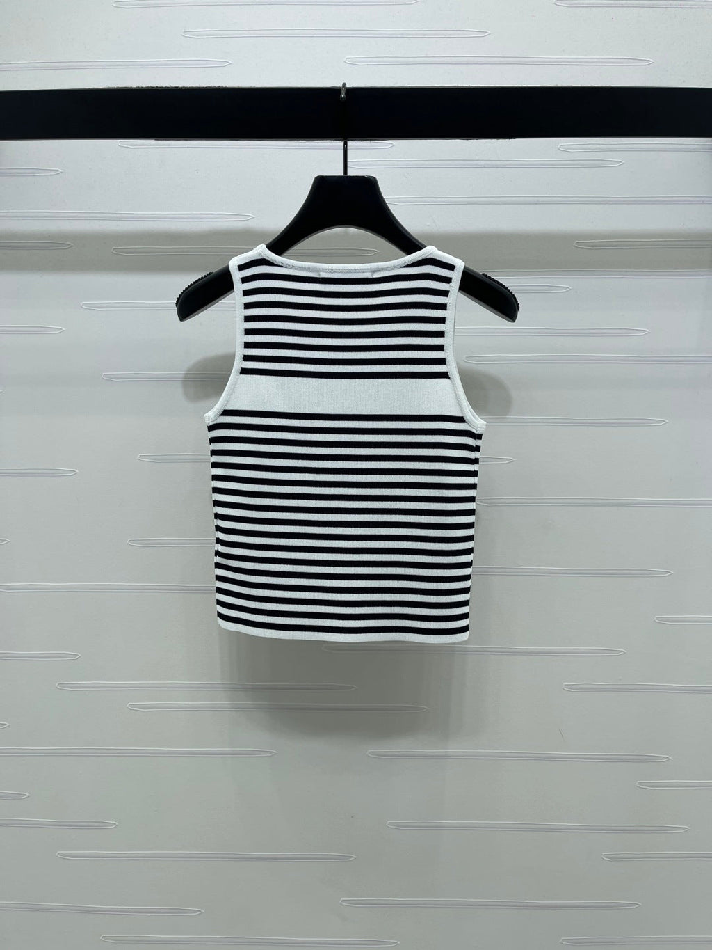 Dior 2026 Striped Letter Crew Neck Knit Vest Black and White Wool