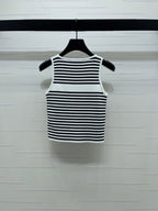 Dior 2026 Striped Letter Crew Neck Knit Vest Black and White Wool