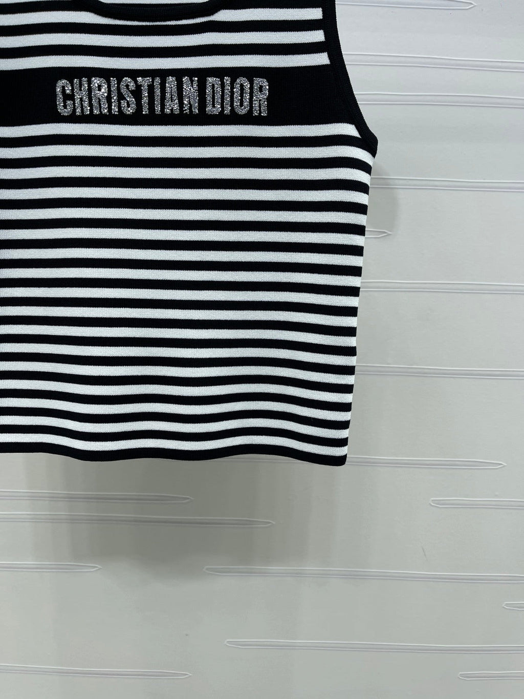 Dior 2026 Striped Letter Crew Neck Knit Vest Black and White Wool