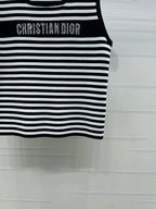Dior 2026 Striped Letter Crew Neck Knit Vest Black and White Wool