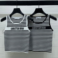 Dior 2026 Striped Letter Crew Neck Knit Vest Black and White Wool