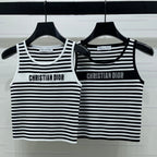 Dior 2026 Striped Letter Crew Neck Knit Vest Black and White Wool