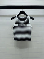 Dior 2026 Striped Letter Crew Neck Knit Vest Black and White Wool