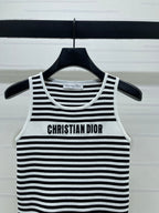 Dior 2026 Striped Letter Crew Neck Knit Vest Black and White Wool