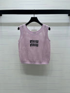 Miumiu 2026 Hollow-out Letter Knit Vest Yellow and Purple Cotton 352580