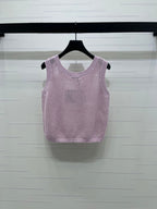 Miumiu 2026 Hollow-out Letter Knit Vest Yellow and Purple Cotton 352580