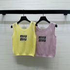 Miumiu 2026 Hollow-out Letter Knit Vest Yellow and Purple Cotton 352580
