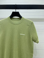 Miumiu 2026 Crew Neck Knit Short-Sleeve Shirt with Letter Logo Tencel