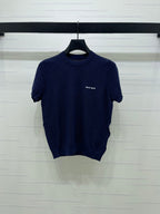 Miumiu 2026 Crew Neck Knit Short-Sleeve Shirt with Letter Logo Tencel
