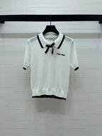 Miumiu 2026 Hollow-out Collar Knit Short-sleeved Top Wool Cashmere